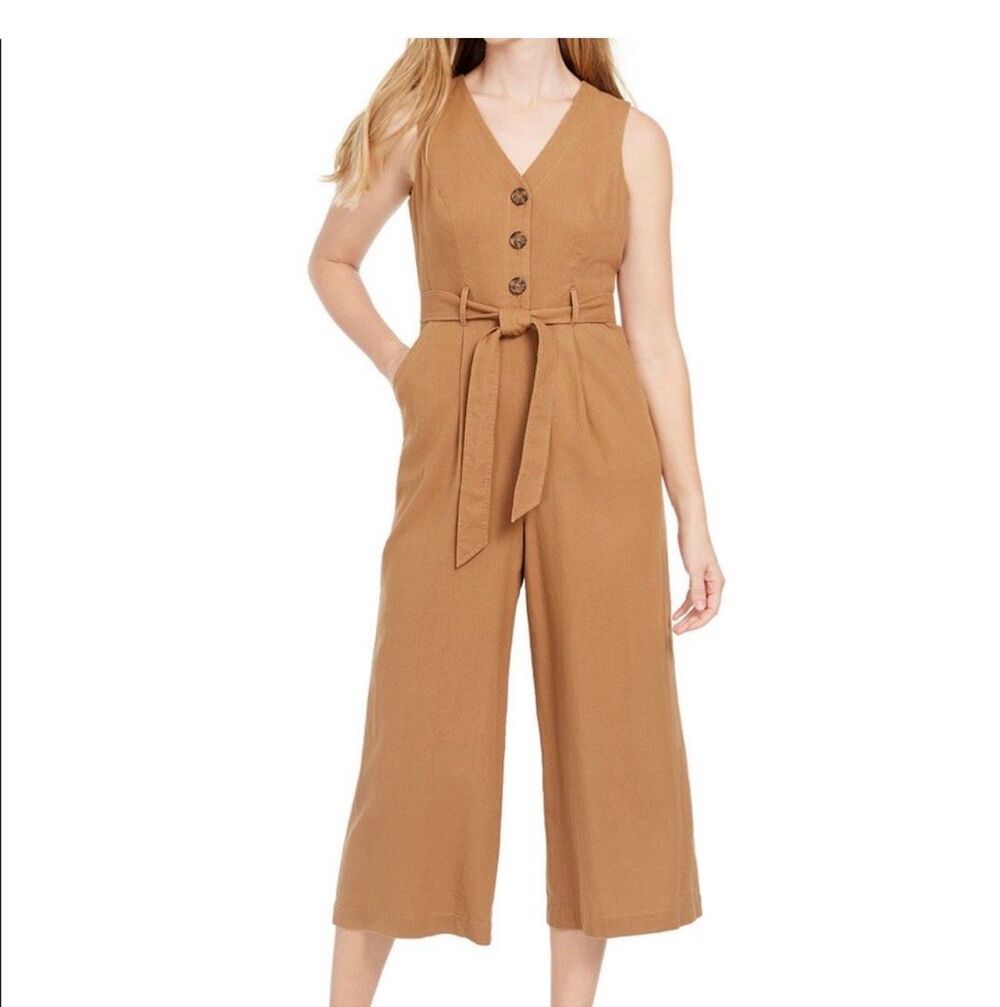 Calvin Klein linen blend Sleeveless Wide-Leg Vest Jumpsuit size 2
